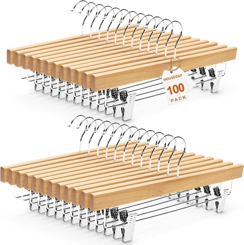 Vista 14 de HOUSE DAY Perchas de madera para pantalones con clips, paquete de 10 Natural