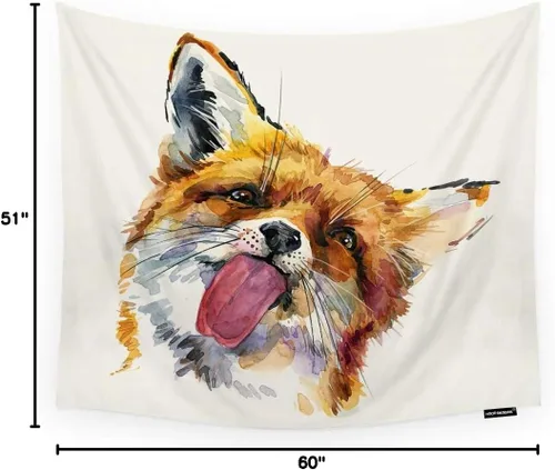 Vista 4 de HGOD DESIGNS Tapiz de zorro para colgar en la pared, lindo zorro acuarela, tapiz decorativo de pared para hombres, mujeres, niñas, niños, poliéster