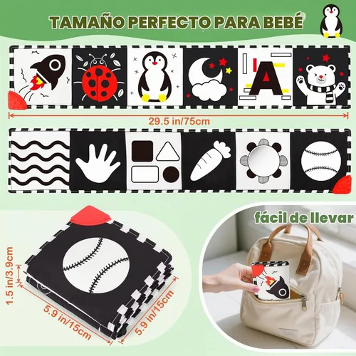 Vista 2 de BBWOO High Contrast Baby Toys for Newborn, Tummy Time Mirror