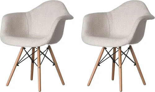 Vista 8 de Mid-Century - Juego de 2 sillas de tela moderna con brazos para sala de estar, patas de madera de haya, color blanco y negro