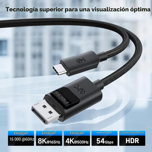 Vista 2 de Cable Matters Cable USB C a DisplayPort 2.1 unidireccional de 54 Gbps – 3 pies / 3.0 ft, soporta DP54, 8K @165Hz / 4K a 480Hz