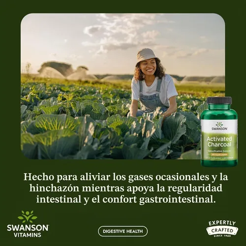 Vista 2 de Carbón activo 0,009 oz, 120 cápsulas de Swanson Premium, LAAM_B0047TP6D6, 1 Para adultos que buscan comodidad digestiva, 520 mg por porción, apoya
