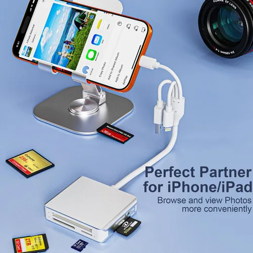 Vista 8 de Adaptador de Memory Stick Pro Duo 5 en 1, lector de tarjetas SD USB C para iPhone con conectores Lightning/USB-C/USB 3.0, compatible con tarjetas