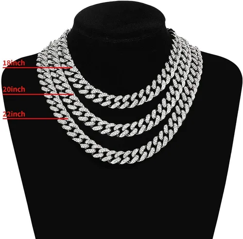 Vista 5 de Miami Cuban Link Chain Necklace Bling CZ Diamonds Chain Iced Out Hip Hop Jewelry Gifts for Men Women Gold Silver 18" 20" 22
