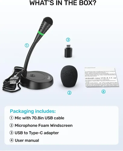 Vista 9 de Micrófono para Mac Mini M4/M4 Pro, USB-C, Plug & Play Desktop, condensador cardioide Custom for Mac Mini M4/M4 Pro, External Small Computer Mic