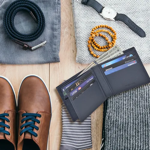 Vista 5 de NeoMonte Handmade RFID Leather Bifold Wallets For Men in Multiple Colors offering 9 Cards and 1 ID Slots