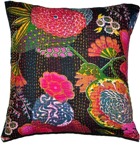 Vista 5 de Funda decorativa chic bohemia hippie para sofá, funda de almohada hecha a mano con frutas Kantha, de algodón, fundas de almohada bohemias