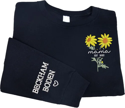 Vista 11 de NAZENTI Personalized Flower Sweatshirt for Women, Embroidered Grandma Gift G08.