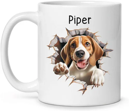 Vista 21 de Tazas de café con nombre personalizado único y emocionado Chihuahua rompió la pared, tazas de café personalizadas para perros, regalo para niños