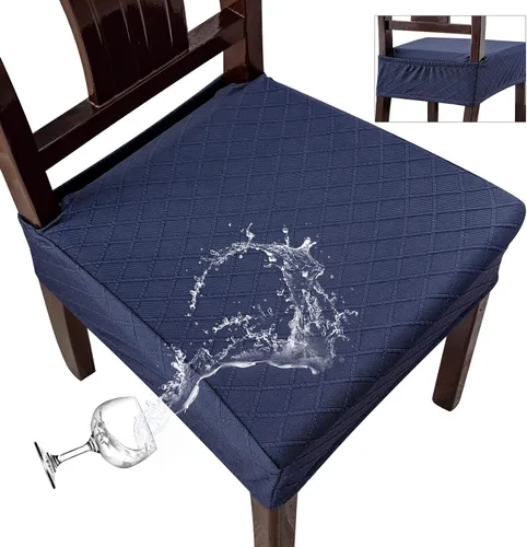 Vista 41 de Genina Juego de 2 fundas impermeables para sillas de comedor, fundas elásticas de jacquard extraíbles y lavables, sin fundas traseras, color beige