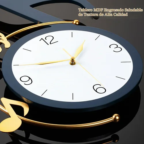 Vista 3 de Dankeit Reloj de pared decorativo de cuarzo con péndulo, funciona con pilas, arte de notas musicales para sala de estar, cocina, hogar, baño