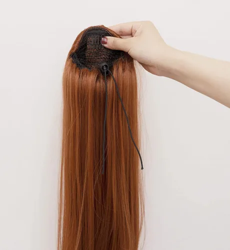 Vista 3 de Rugelyss Cola de caballo de cordón rojo cobre extensión de pelo largo recto 22 pulgadas postizos sintéticos para las mujeres