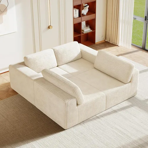 Vista 68 de Vesgantti Sofá modular en forma de U de 119 pulgadas, sofá modular de pana con asiento profundo y soporte de resortes, sofá convertible con 2 Beige