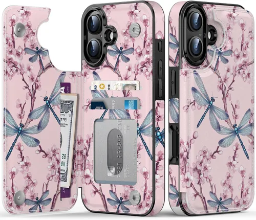 Vista 194 de FUNMIKO Funda tipo cartera para iPhone 15 con tarjetero + clip para efectivo, bloqueo RFID, protección contra caídas de grado militar y obras