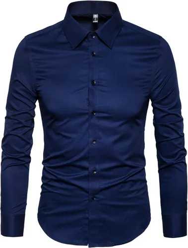 Vista 2 de LOCALMODE Camisa de negocios de algodón ajustada para hombre, manga larga, con botones