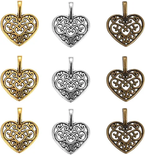 Vista 16 de Airssory Vida Religión Corazón Ojo Letra Número Naturaleza Flor Planta Fruta Animal Lucky Antique Charms, Plata, No es una piedra preciosa