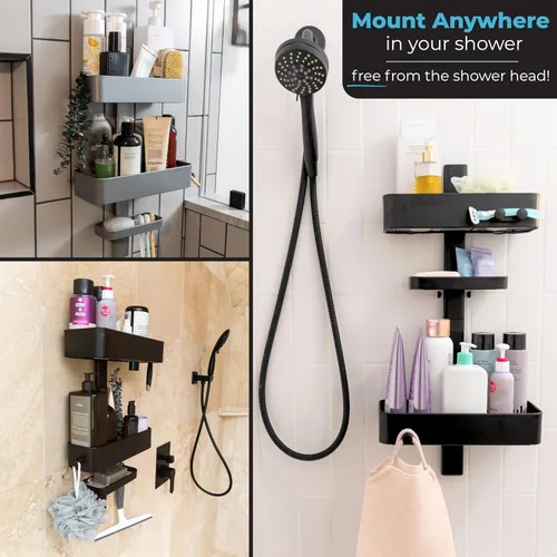 Vista 2 de ShowerSMART Organizador de ducha higiénico resistente a la corrosión, organizador de baño colgante con estantes ajustables, bandejas fáciles