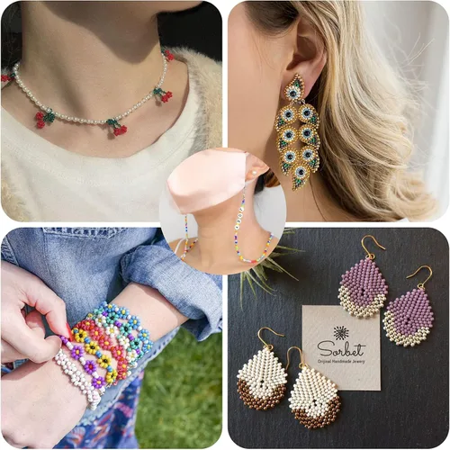 Vista 5 de 5000 cuentas de semillas de vidrio verde a granel, pequeñas cuentas espaciadoras de cintura para pulseras, collares, joyería, proyectos