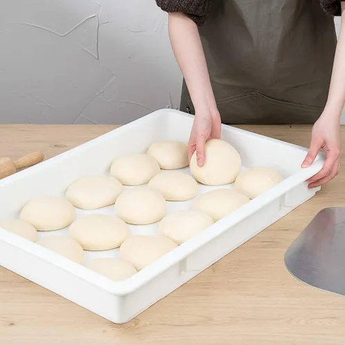 Vista 5 de Caja de prueba de 26 x 18 x 3 pulgadas, 1 caja de masa rectangular – apilable, lavavajillas, cajas de plástico blanco para masa de pizza, duraderas