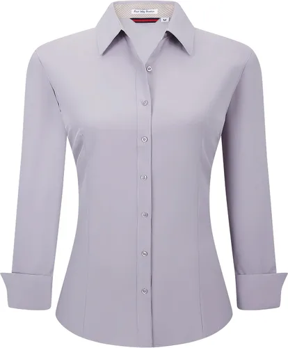 Vista 12 de Alex Vando Camisas de vestir para mujer, sin arrugas, ajuste regular, manga larga, elástica, camisa de trabajo