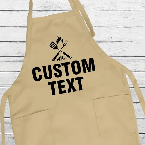 Vista 2 de Voila Print Delantal de parrilla con texto personalizado, delantal de cocina personalizado para hombres, divertido delantal de cocina de barbacoa