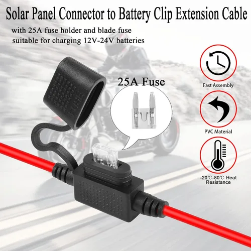 Vista 3 de QIANRENON Cable de conector de panel solar 12AWG Conector de panel solar a clip de batería, cable de extensión de cocodrilo a conectores solares