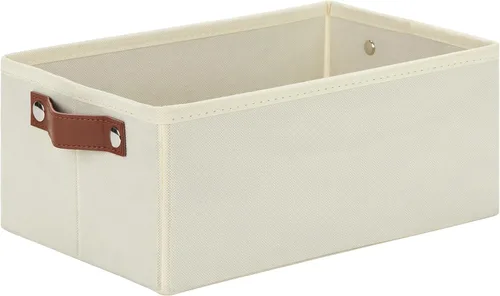 Vista 34 de DULLEMELO Cesta de almacenamiento pequeña para estantes, pequeña cesta plegable de tela rectangular para estantes, armarios, guardería, hogar Beige