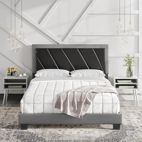 Vista 18 de Boyd Sleep Cama tapizada de lino negro con cabecera ajustable, tamaño individual, con base o somier calificado para su uso