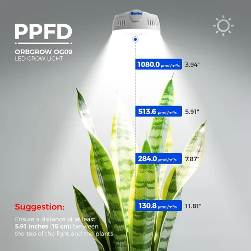 Vista 4 de Barrina Orbgrow OG09 Puck - Luz LED de crecimiento, 5000K 9W (equivalente a 135 vatios), luces de plantas para plantas de interior de espectro