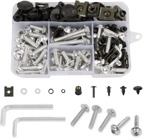 Vista 8 de CHIFUN Kit de pernos de carenado de motocicleta, 195 piezas de tornillos de aluminio M5 M6, kit surtido de arandelas de plástico, tuercas