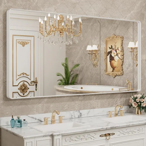 Vista 64 de LOAAO 20x16 Pulgadas Espejo de Baño con Marco de Metal Negro para Pared, Espejo de Tocador de Baño de Estilo Granja, Espejo Grande Rectangular