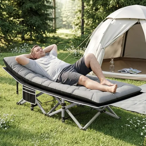 Vista 11 de HABUTWAY Catre de campamento, catre portátil para adultos, catre para dormir de 28 pulgadas de ancho, carga máxima de 600 libras con colchón grueso