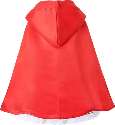 Vista 2 de Disfraz de capucha roja para niñas, disfraz con diadema de capa, bolsa de calabaza