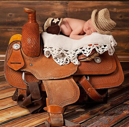Vista 3 de Ropa de ganchillo para niños y niñas recién nacidos, sombrero de vaquero con zapatos, accesorios de fotografía, disfraz