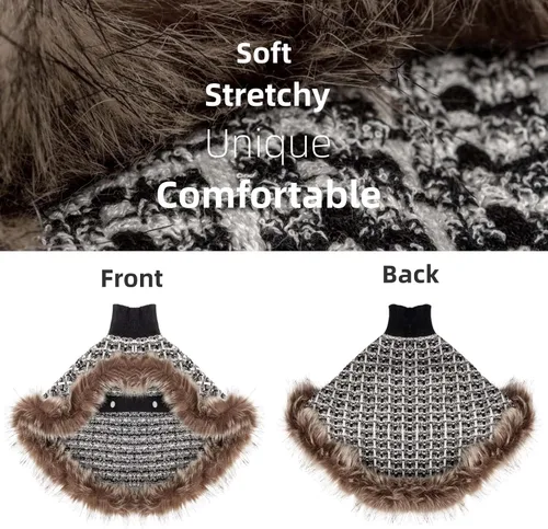 Vista 2 de Suéter para perro con capa, suéter de algodón perla para cachorros, ropa de punto para clima frío para perros pequeños, ropa clásica de cuello