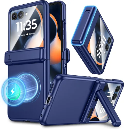 Vista 10 de Maxdara Funda magnética para Motorola Razr 2025/2024, con soporte oculto, compatible con MagSafe, protector de pantalla integrado, protección