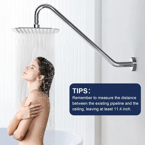 Vista 6 de Brazo de extensión de cabezal de ducha con brida Uvish de 17 pulgadas, tubo elevador de cabezal de ducha en forma de S, brazo extensor de ducha