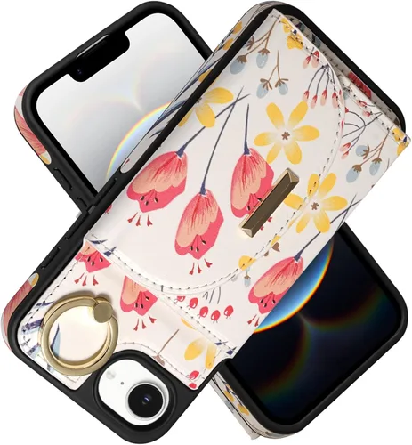 Vista 57 de Funda tipo cartera de Keallce para iPhone 14 Pro de 6.1 pulg., funda con tapa y ranuras para tarjetas, soporte con anillo, funda protectora de piel