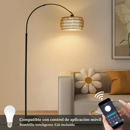 Vista 4 de Lámparas de pie arqueadas para sala de estar con 3 temperaturas de color, lámpara de pie negra con control remoto y bombilla LED regulable, lámpara