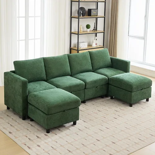 Vista 28 de WUTUTUEE Sofá biplaza modular de 58 pulgadas, sofá biplaza moderno de 2 plazas con almacenamiento, sofá modular de felpilla para sala de estar, Beige