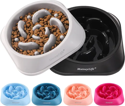 Vista 13 de MateeyLife Paquete de 2 cuencos para perros de alimentación lenta, 1 taza A-Azul claro y azul oscuro