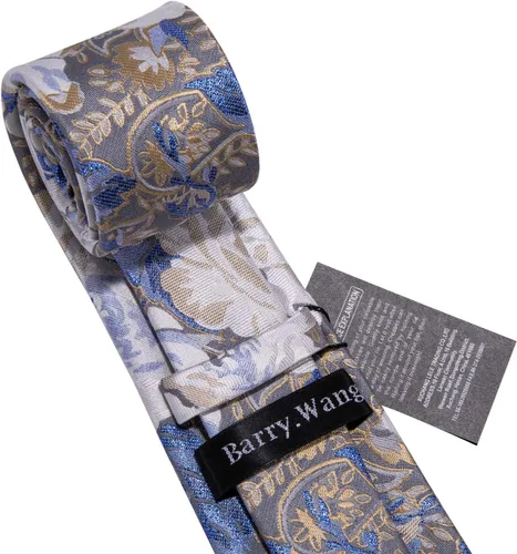 Vista 226 de Barry.Wang - Juego de corbata de seda para hombre, diseño de cachemira, pañuelo y gemelos de bolsillo