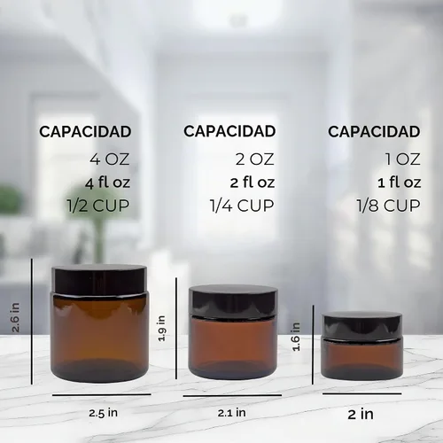 Vista 6 de Cornucopia Brands Tarros rectos de vidrio ámbar de 1, 2 y 4 onzas (paquete combinado, 4 cada uno / 12 en total); grandes recipientes