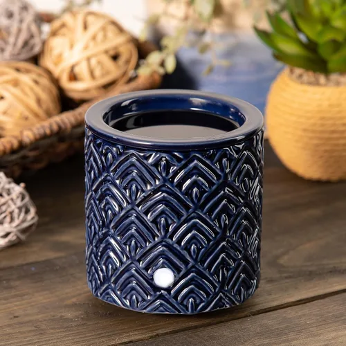 Vista 4 de Calentador eléctrico de velas de cerámica Chevron azul con temporizador de seguridad Calentador de fragancia de enchufe automático para cera