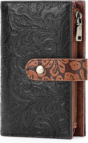 Vista 8 de GOIACII Cartera de viaje para mujer, con bloqueo RFID, triple pliegue, con bolsillo con cremallera para monedas, A01 café, Classic