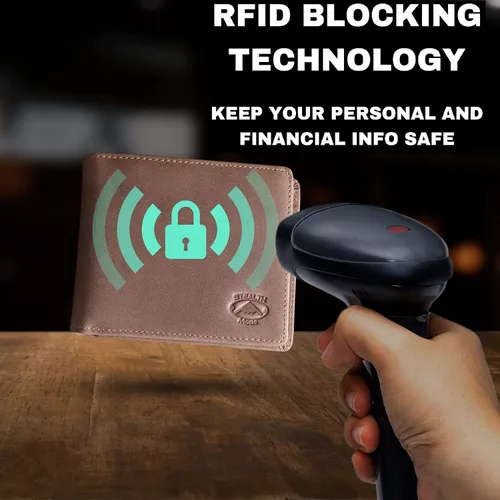 Vista 4 de Cartera plegable de piel Stealth Mode para hombre con ventana de identificación y bloqueo RFID