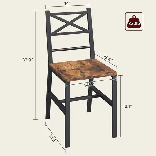 Vista 5 de MAHANCRIS Juego de 2 Sillas de Comedor, Sillas de Cocina de Madera Rústica con Respaldo, Sillas de Comedor Estilo Granja para Cocina, Silla