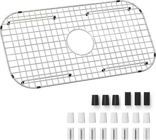 Vista 8 de Rejilla de fregadero de 18" x 12-1/2", rejillas de fregadero de acero inoxidable para la parte inferior de fregaderos de cocina, drenaje centrado
