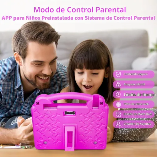 Vista 6 de Tableta para niños de 10 pulgadas, Android 15 para niños, WiFi 6, Octa-Core, 8 GB de RAM 64 GB ROM, 5000 mAh, GMS, tabletas Android con control Rosa