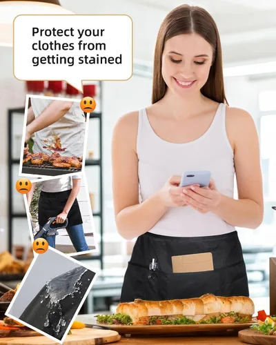 Vista 3 de 2 Pack Server Apron with 4 Pockets, Waitress Waiter Waist WaterDrop Resistant Short Aprons